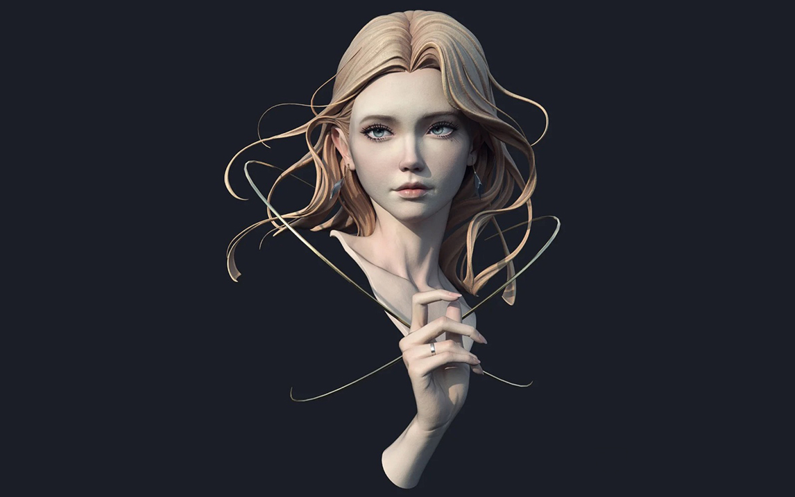 zbrush女人头部,嘴巴,鼻子,眼睛,耳朵,头发雕刻详细讲解,角色建模入门