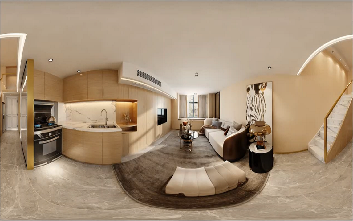 3dmax室内设计效果图实战案例-轻奢复式公寓720全景篇