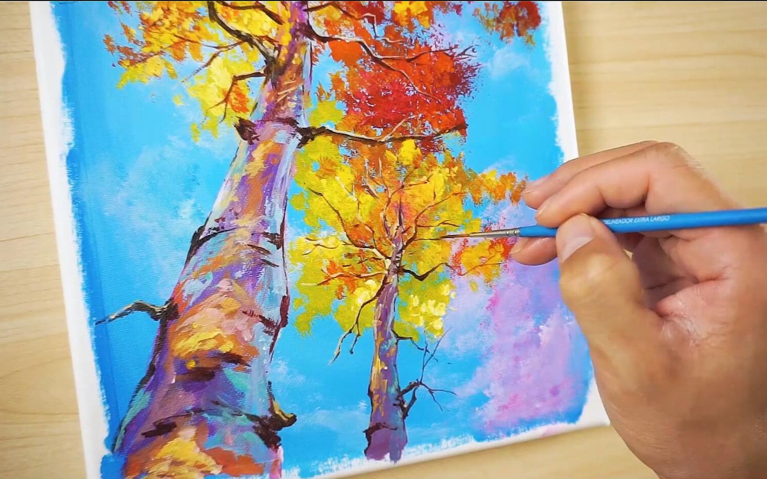 丙烯画绘画教程秋天的树林treesinautumn
