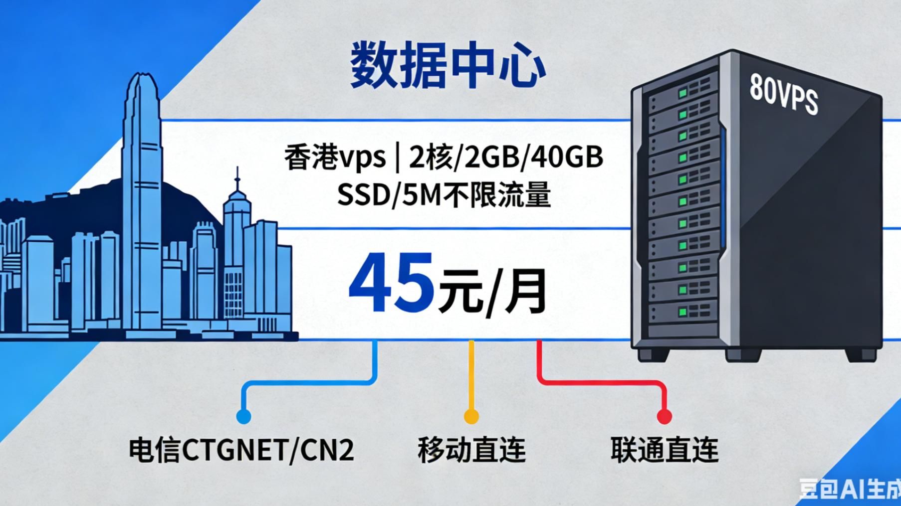 80VPS:香港vps,2核/2GB/40GB SSD/5M不限流量,45元/月,电信CTGNET/CN2线路、移动/联通直连