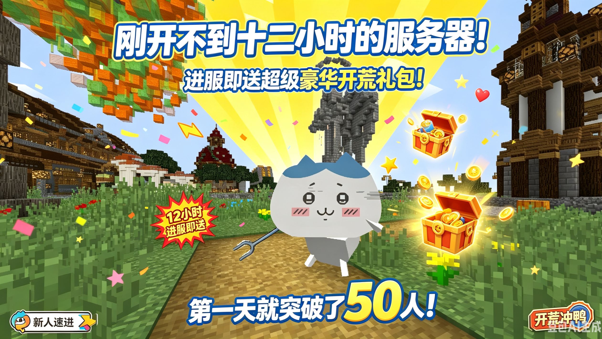 【我的世界RPG服务器】刚开不到十二小时的服务器!进服即送超级豪华开荒礼包!第一天就突破了50人!