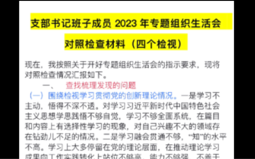 支部书记班子成员2023年专题组织生活会 对照检查材料(四个检视)下 #民主生活会#对照检查材料#组织生活会哔哩哔哩bilibili