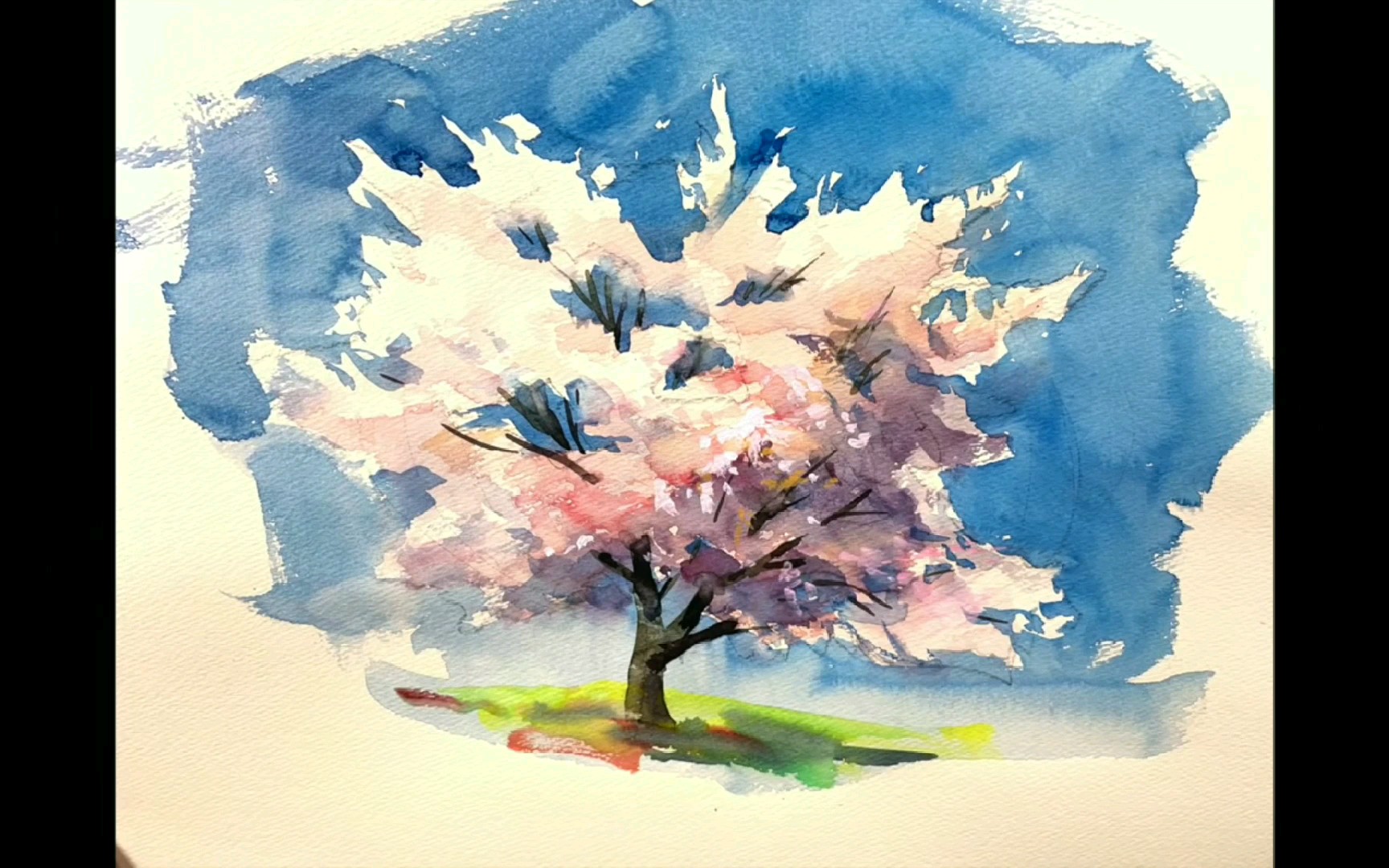 水彩笔画樱花树图片