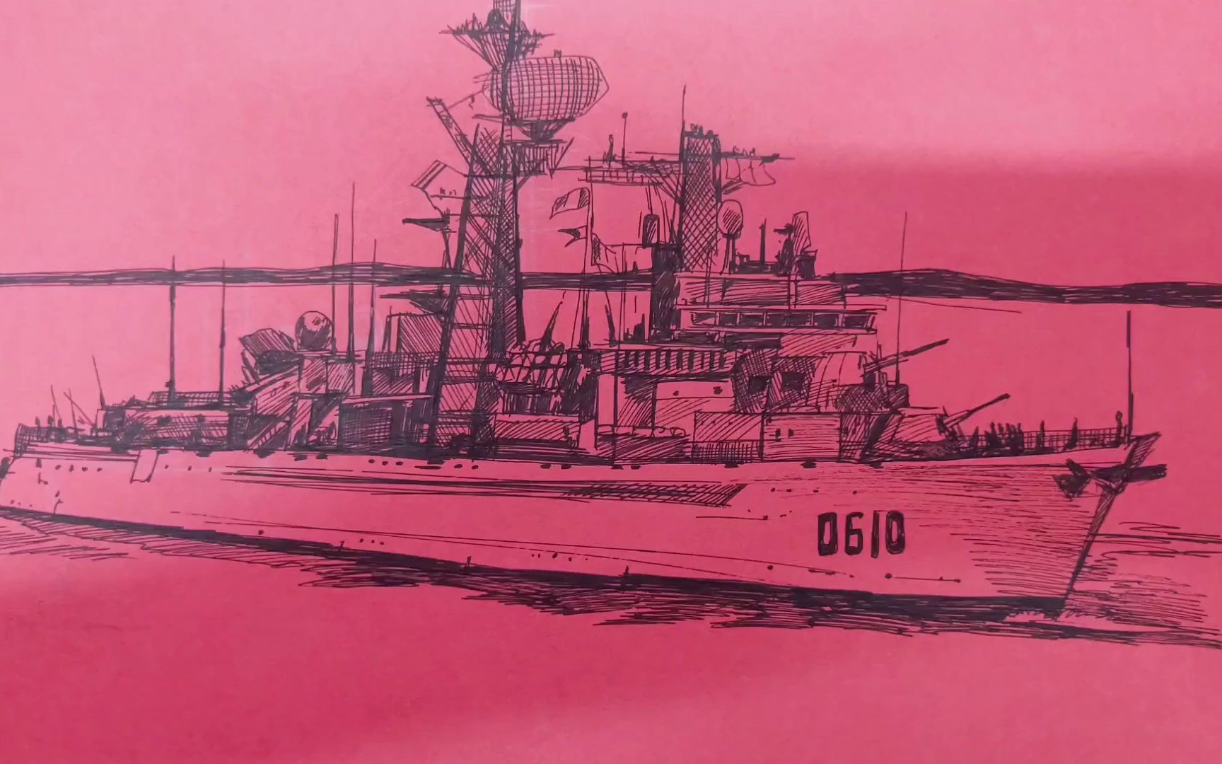 驱逐舰 手绘图片