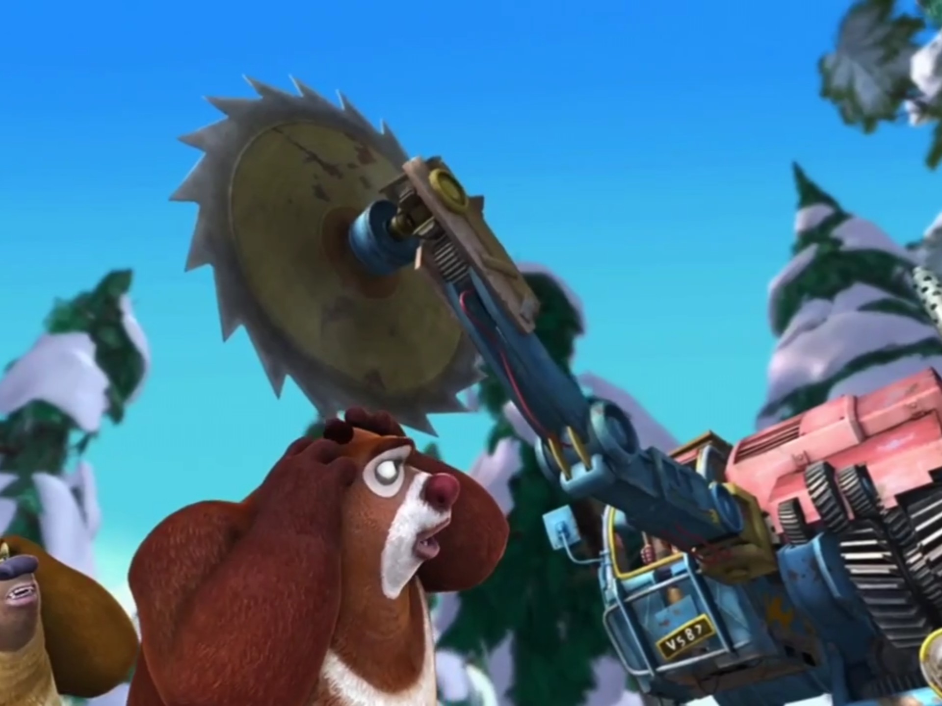 最惨光头强,被自己研制的超级伐木机整的惨不忍睹!