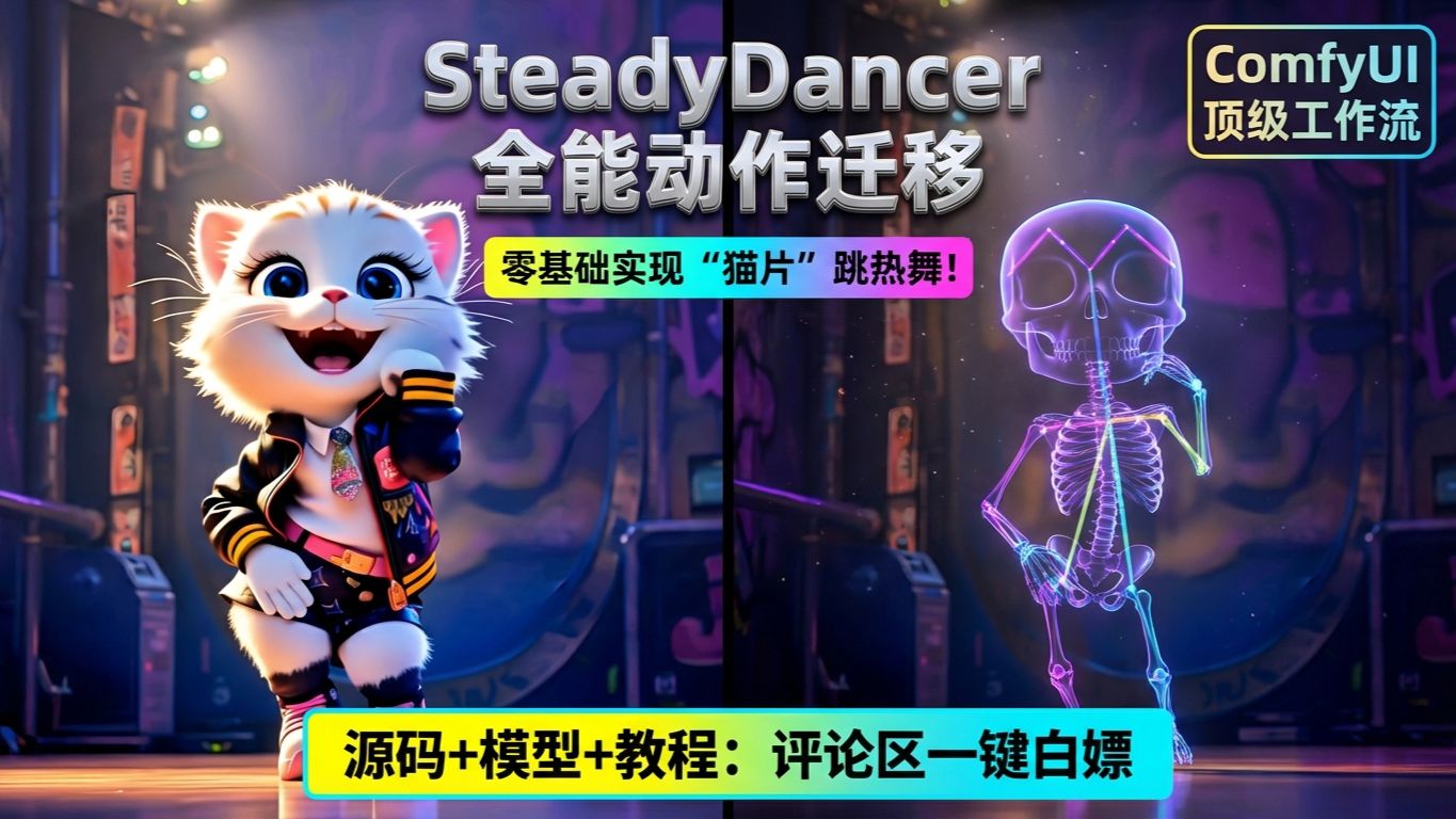 SteadyDancer骨骼对齐动作迁移小白教程—ComfyUI喂饭级教程第二十四期---comfyui-KJ节点讲解（十）