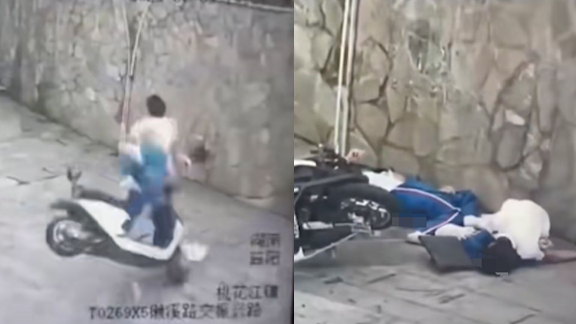 湖南2名初中生未带头盔，骑改装摩托车超速失控撞墙，倒地不起