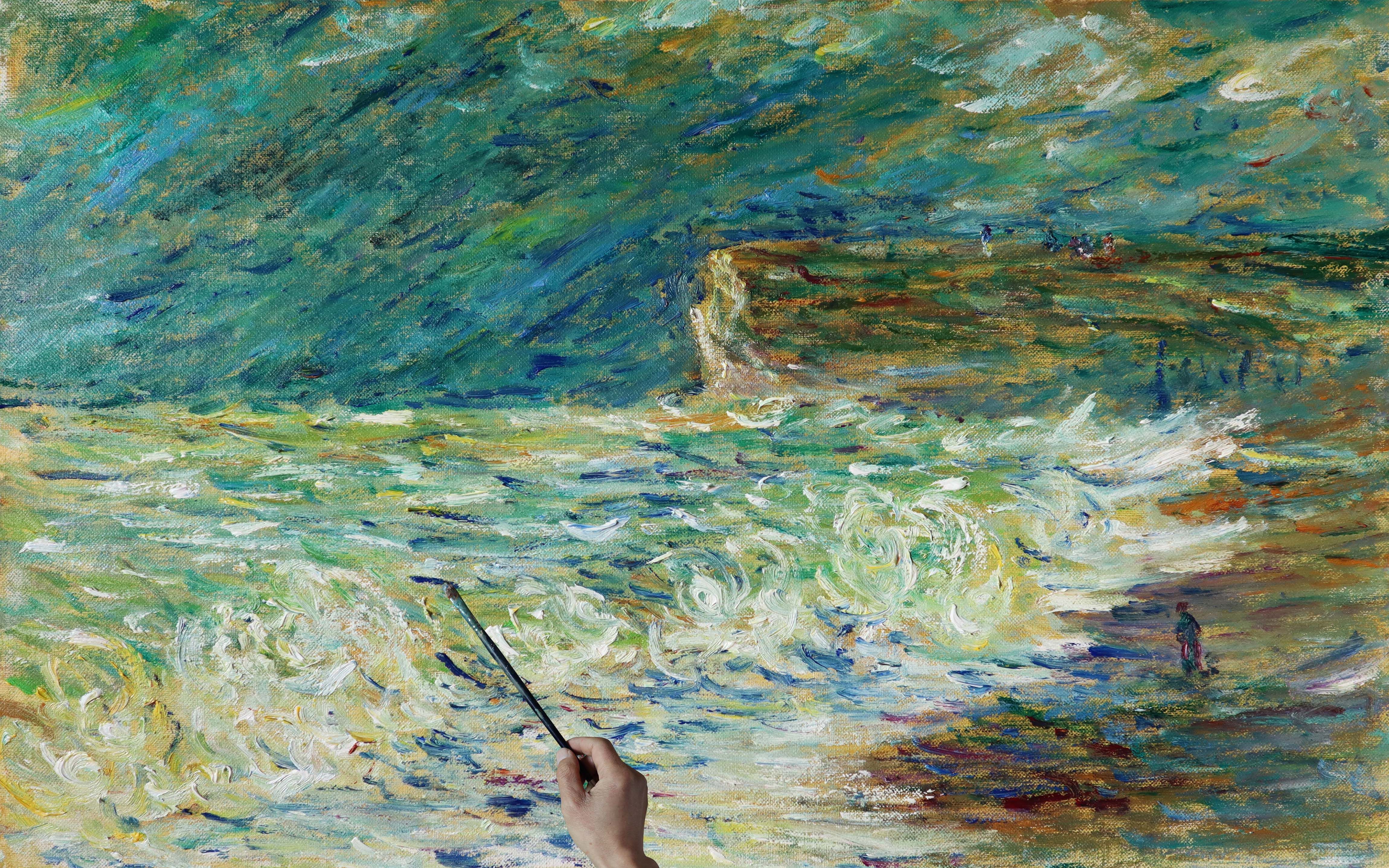 油画风景,岸边水花