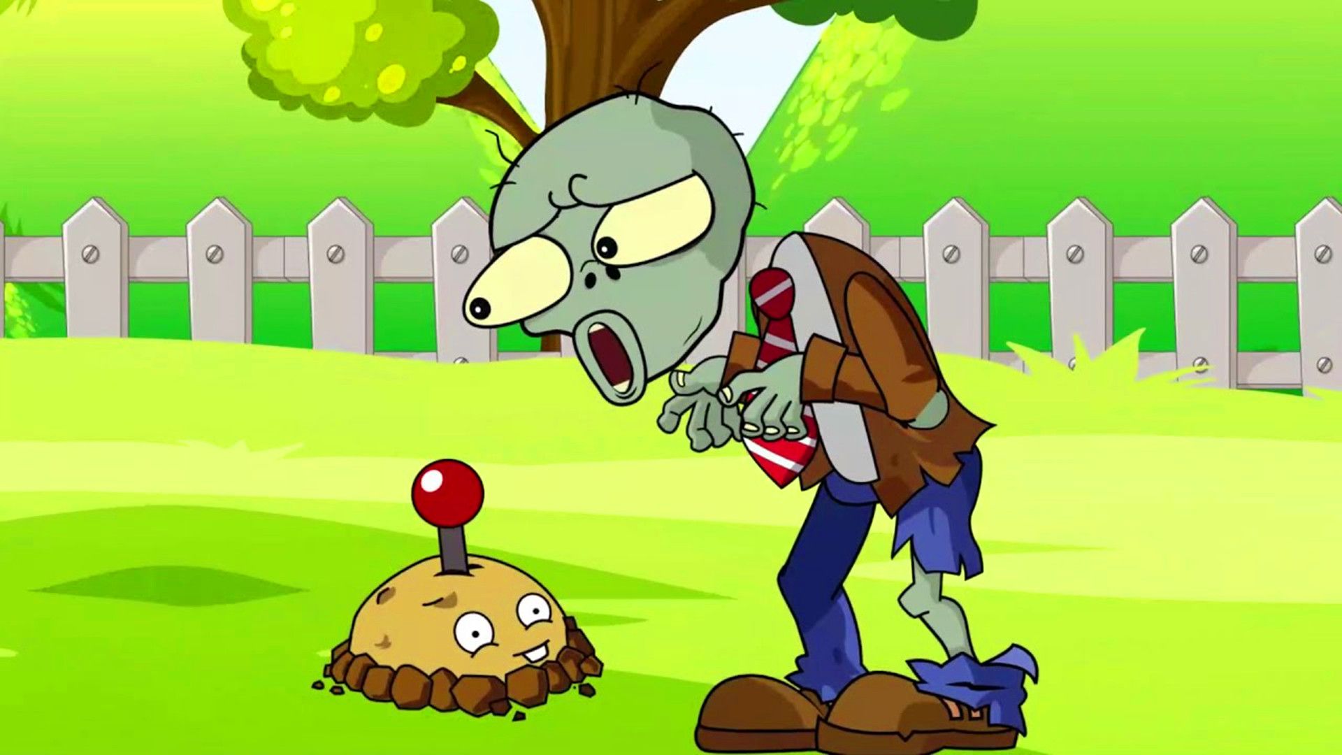 植物大战僵尸动画:僵尸遇到土豆地雷,它该如何避免被炸呢?