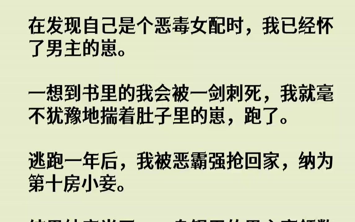 【完结文】在发现自己是个恶毒女配时,我已经怀了男主的崽.一想到书里的我会被一剑刺死,我就毫不犹豫地揣着肚子里的崽,跑了.逃跑一年...哔哩哔...