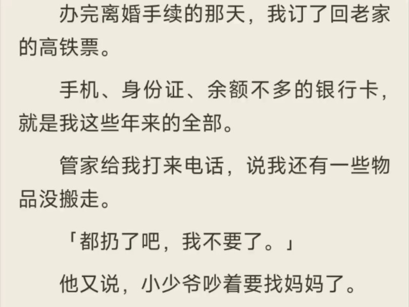 (全)办完离婚手续的那天,我订了回老家的高铁票.5手机、身份证、余额不多的银行卡,就是我这些年来的全部.哔哩哔哩bilibili