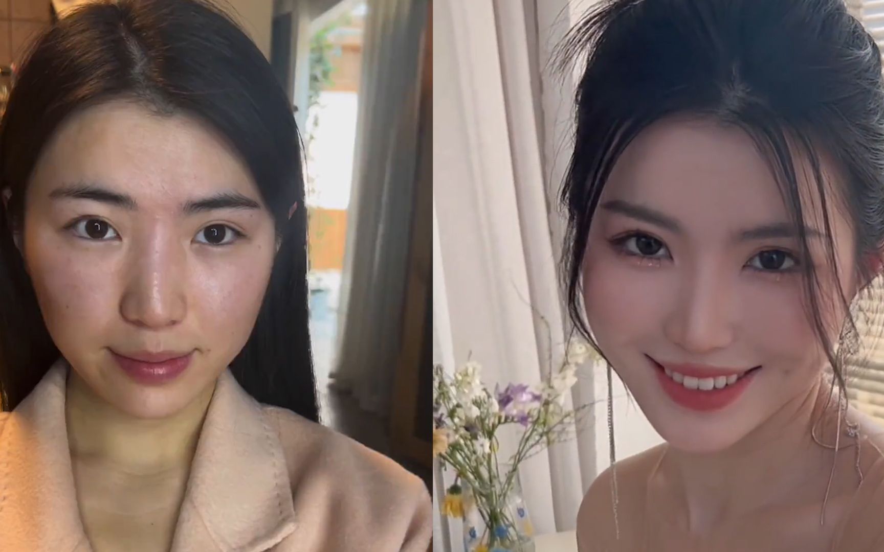 新娘化妆前面部暗沉满脸油光,化妆后皮肤白暂无瑕疵,网友狂心动