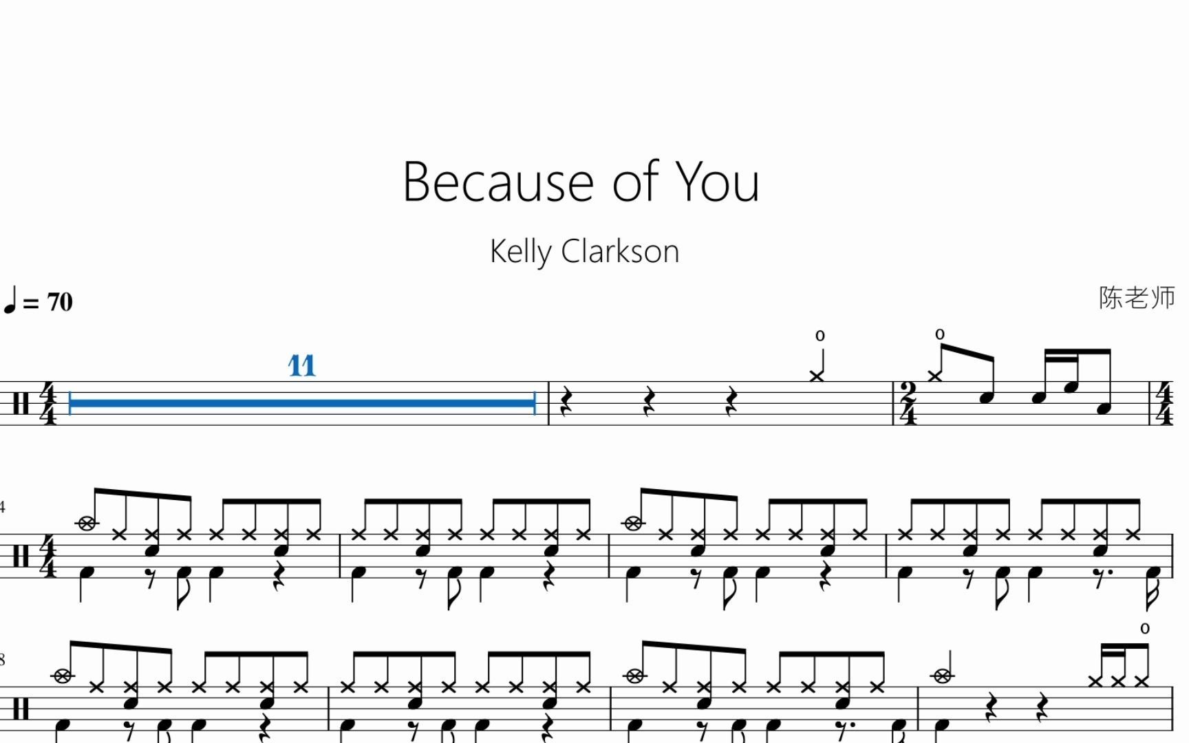 [图]Because of You【Kelly Clarkson】动态鼓谱