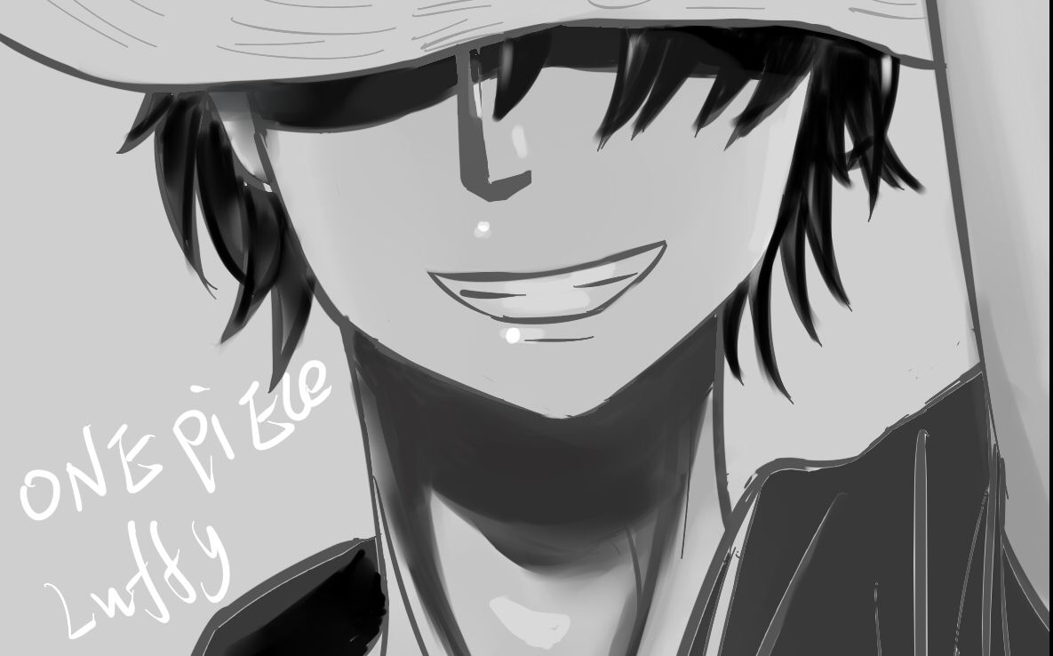 临摹的海贼王路飞板绘辣鸡电脑色差严重就选择了黑白