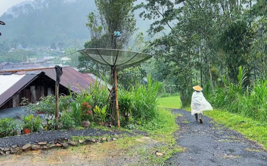 雨衣轻舞飘,山村烟雨醉.漫游印尼中爪哇省的世外桃源.1h雨景漫步催眠环境音哔哩哔哩bilibili