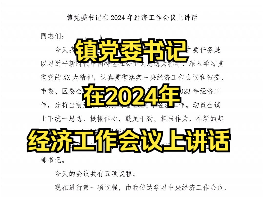 镇党委书记在2024年经济工作会议上讲话哔哩哔哩bilibili