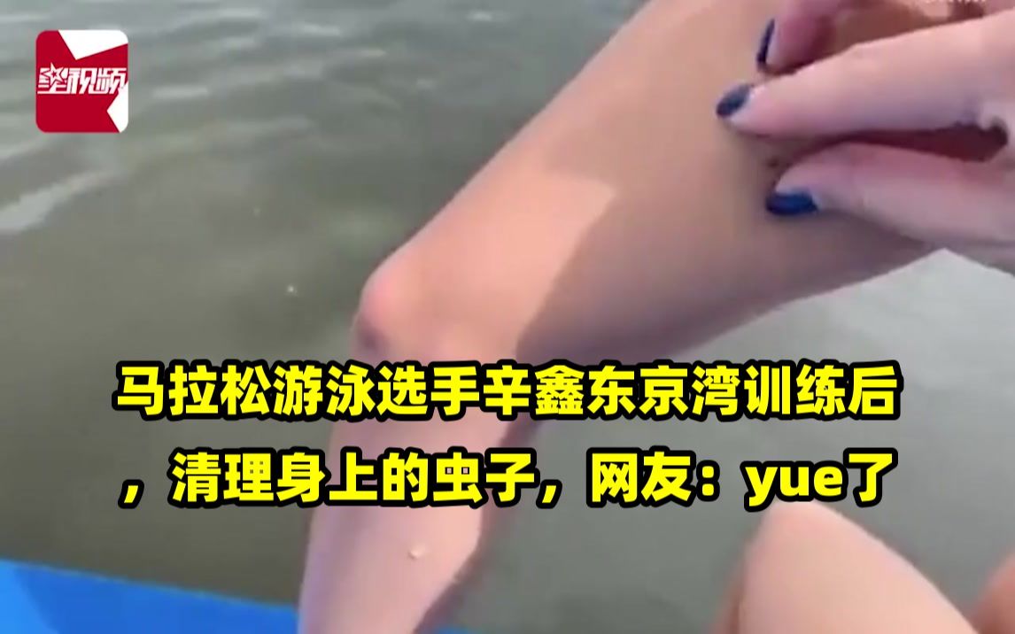 马拉松游泳选手辛鑫东京湾训练后,清理身上的虫子,网友:yue了哔哩哔哩bilibili