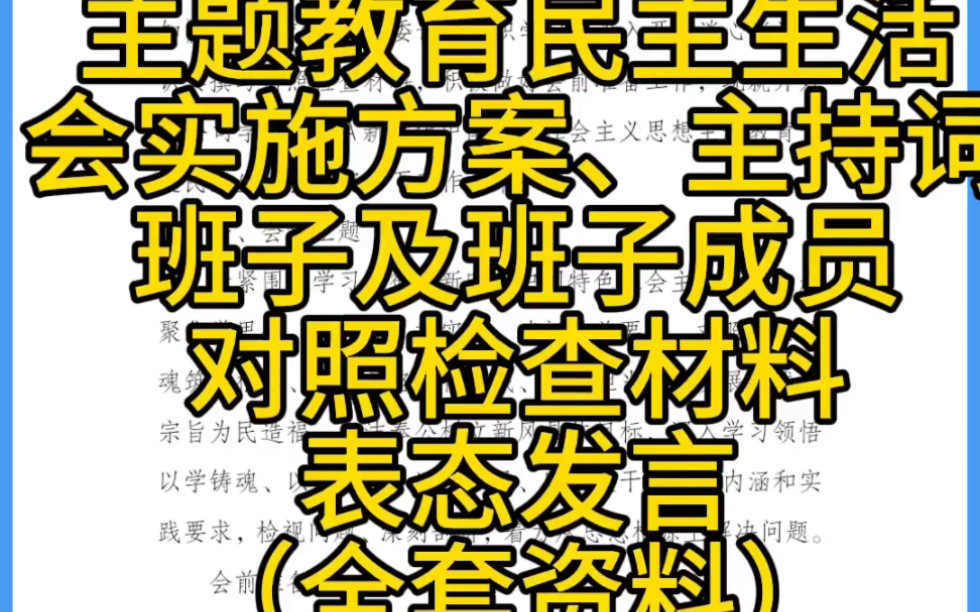 某国企在2023年主题教育民主生活会实施方案、主持词、班子及班子成员对照检查材料、表态发言(全套资料)哔哩哔哩bilibili