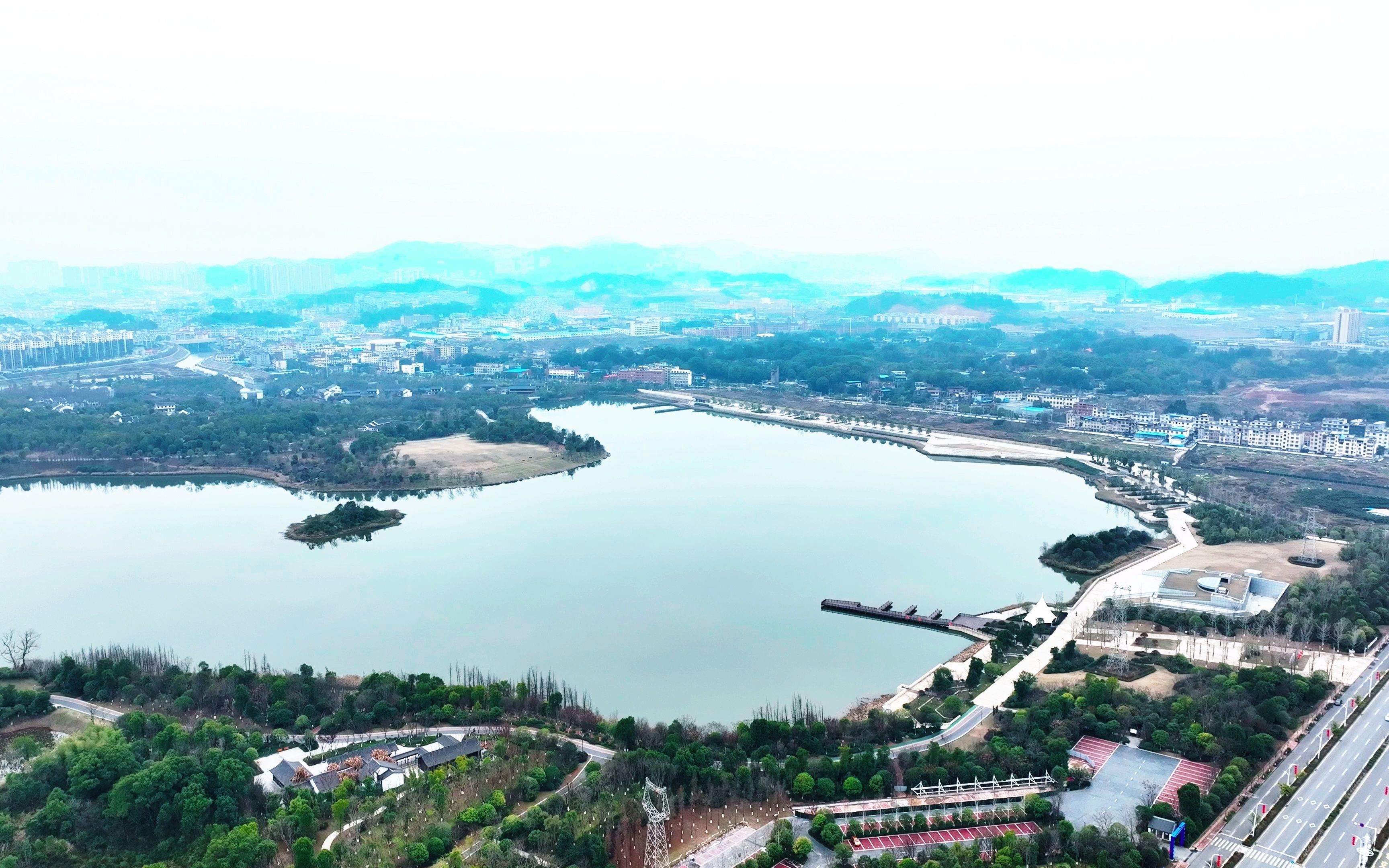 萍水相逢-鸟瞰萍水湖湿地公园