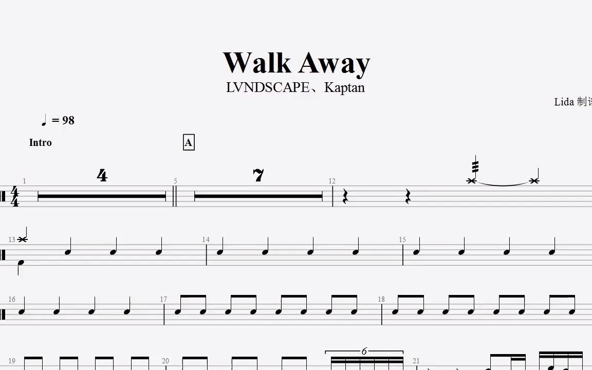[图]【乐手网】LVNDSCAPE、Kaptan - Walk Away架子鼓(动态鼓谱)演示