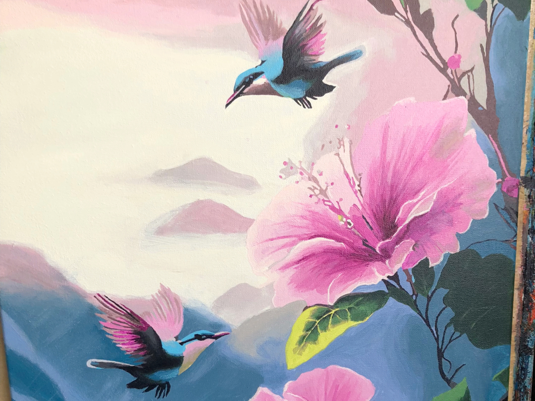 罗孝红风景花鸟画-蜂鸟