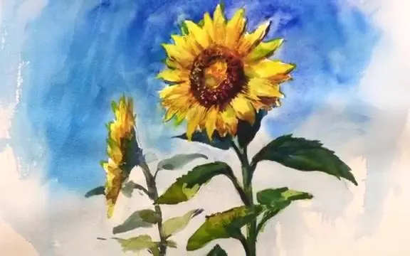 水彩向日葵，来自日本水彩画家柴崎春通水彩绘画过程_哔哩哔哩_bilibili