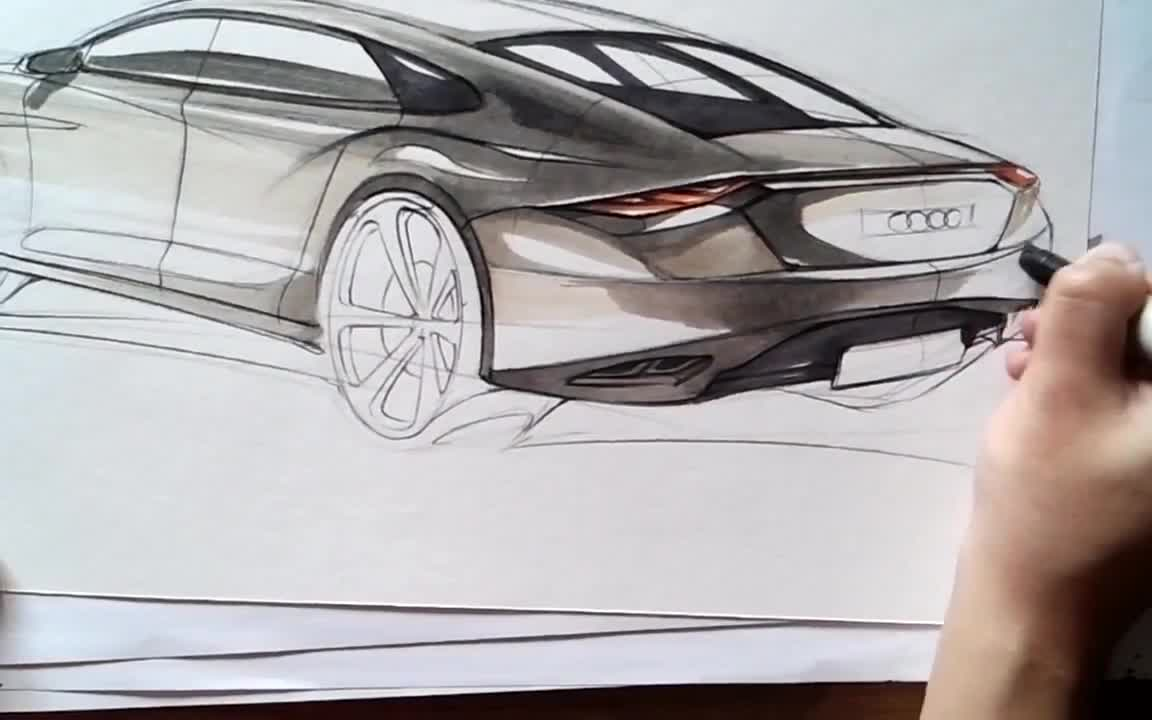 奥迪概念汽车手绘及马克笔上色AUDI Sedan Concept Sketch (Color Pencil)哔哩哔哩bilibili