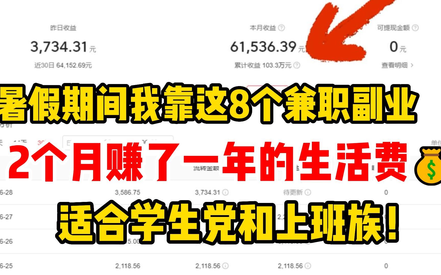 暑假期间我靠这8个兼职副业,2个月赚了一年的生活费,无须押金,适合学生党和上班族!哔哩哔哩bilibili