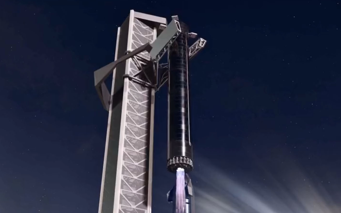 中文网友创作新的星舰回收动画马斯克点评星舰也要采用捕获回收方式