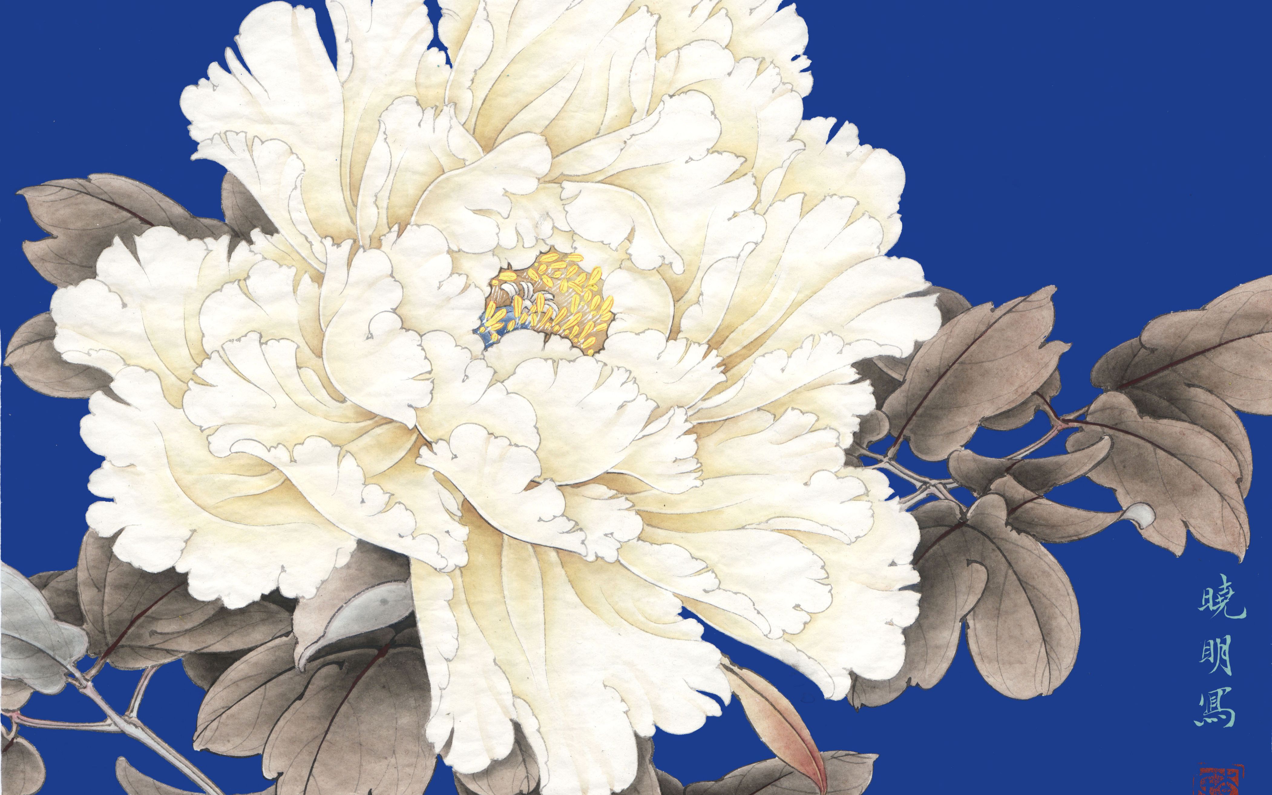 工笔牡丹羊脂白-001