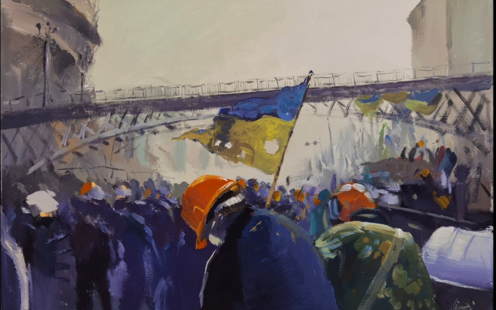 活动作品水粉场景战争下的人们