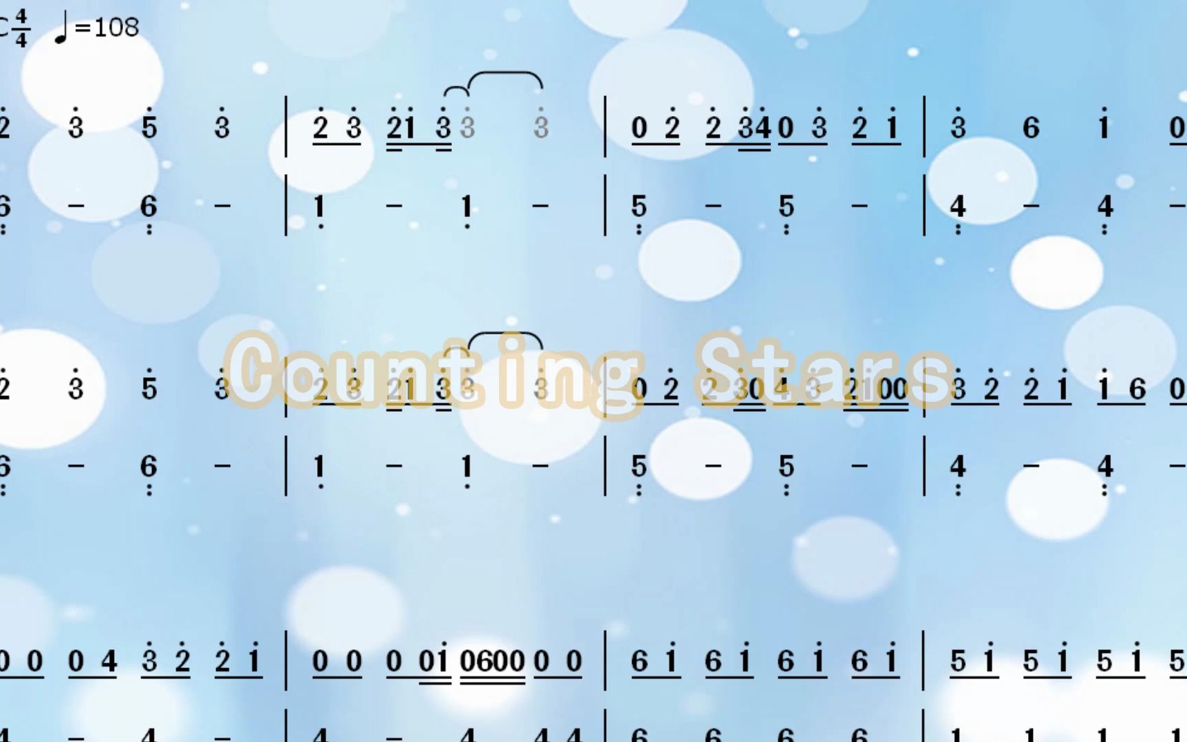 鋼琴雙手動態簡譜曲譜《counting stars》