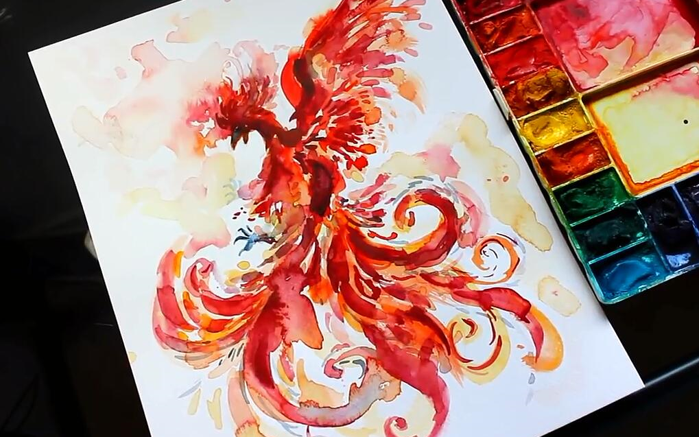 转载水彩技法浴火凤凰