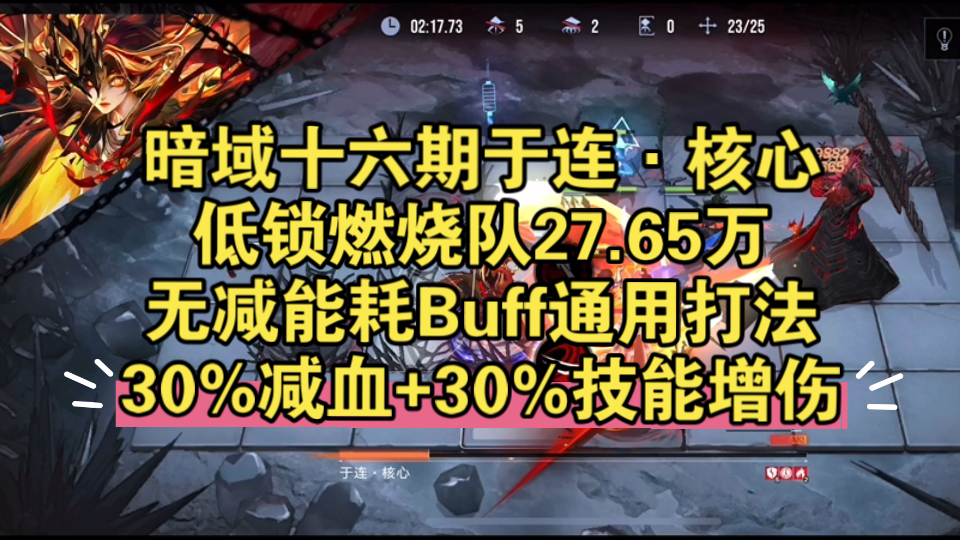 【暗域十六期于连ⷦ 𘥿ƒ27.65万低锁燃烧队无减能耗Buff通用打法】手机游戏热门视频