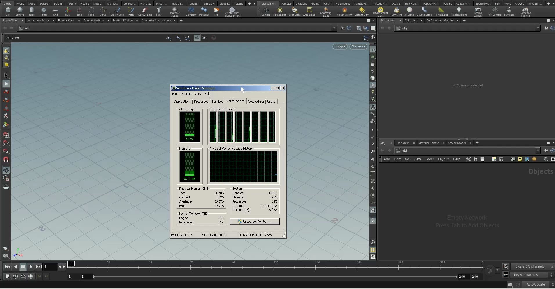 诺曼houdini中文教程 做动力学模拟的时候_盯好你的系统资源的使用