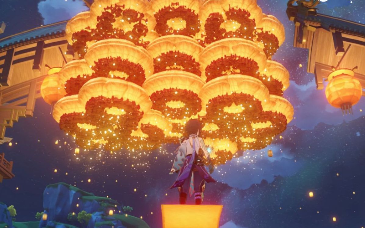 原神1314个霄灯放出了烟花的感觉