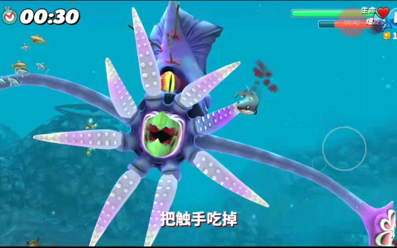[饥饿鲨进化]公牛鲨大战鱿鱼boss
