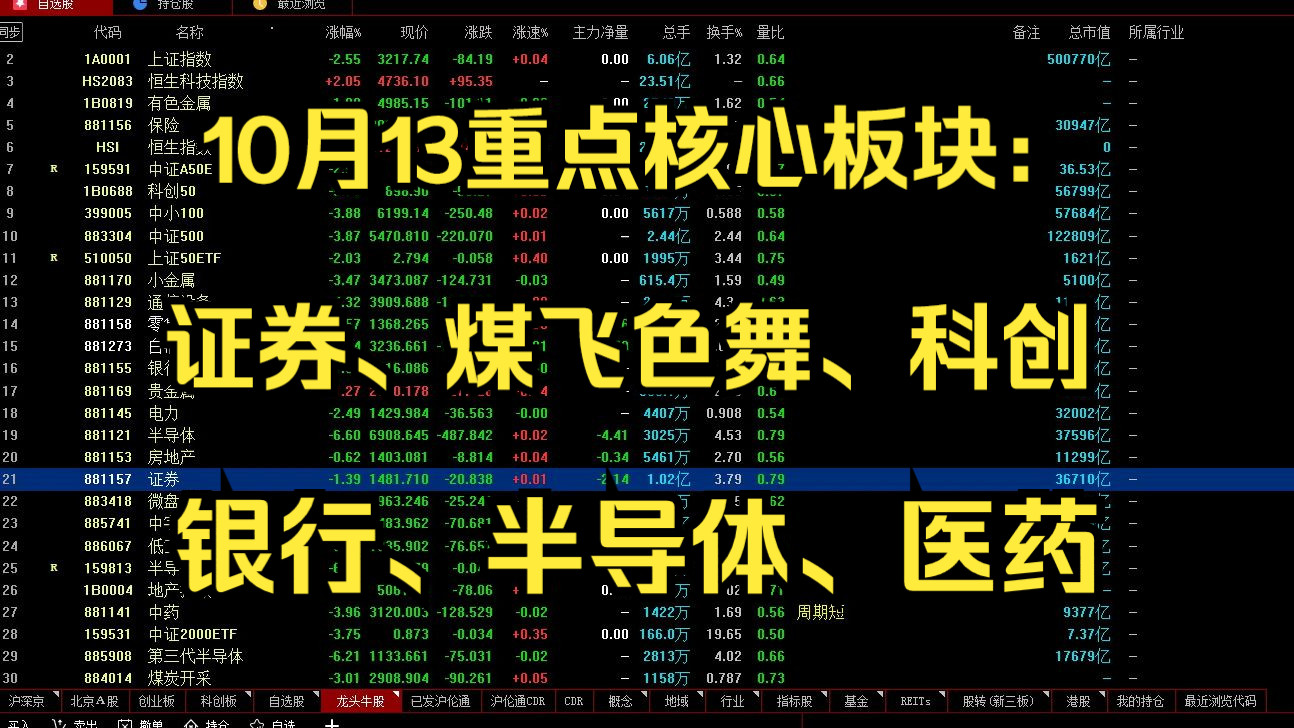 10月13 重点板块解析:证券、煤飞色舞、银行、房地产、半导体、医药、科创哔哩哔哩bilibili