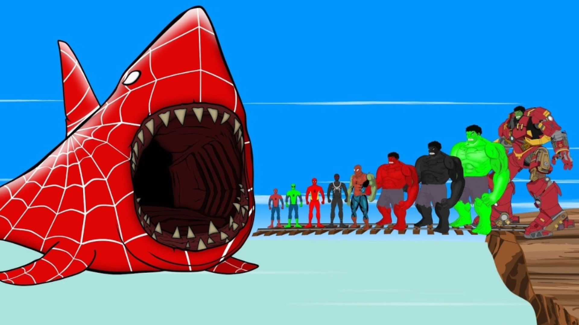 蜘蛛侠军团联手绿巨人军团联手大战远古巨鲨