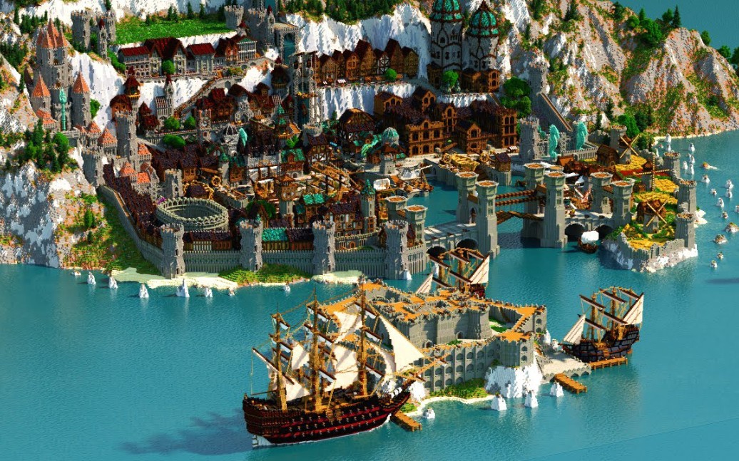【Minecraft延时摄影】中世纪城市建造-码头、船只、海上堡垒(第二部分)(Geet Builds)_哔哩哔哩_bilibili