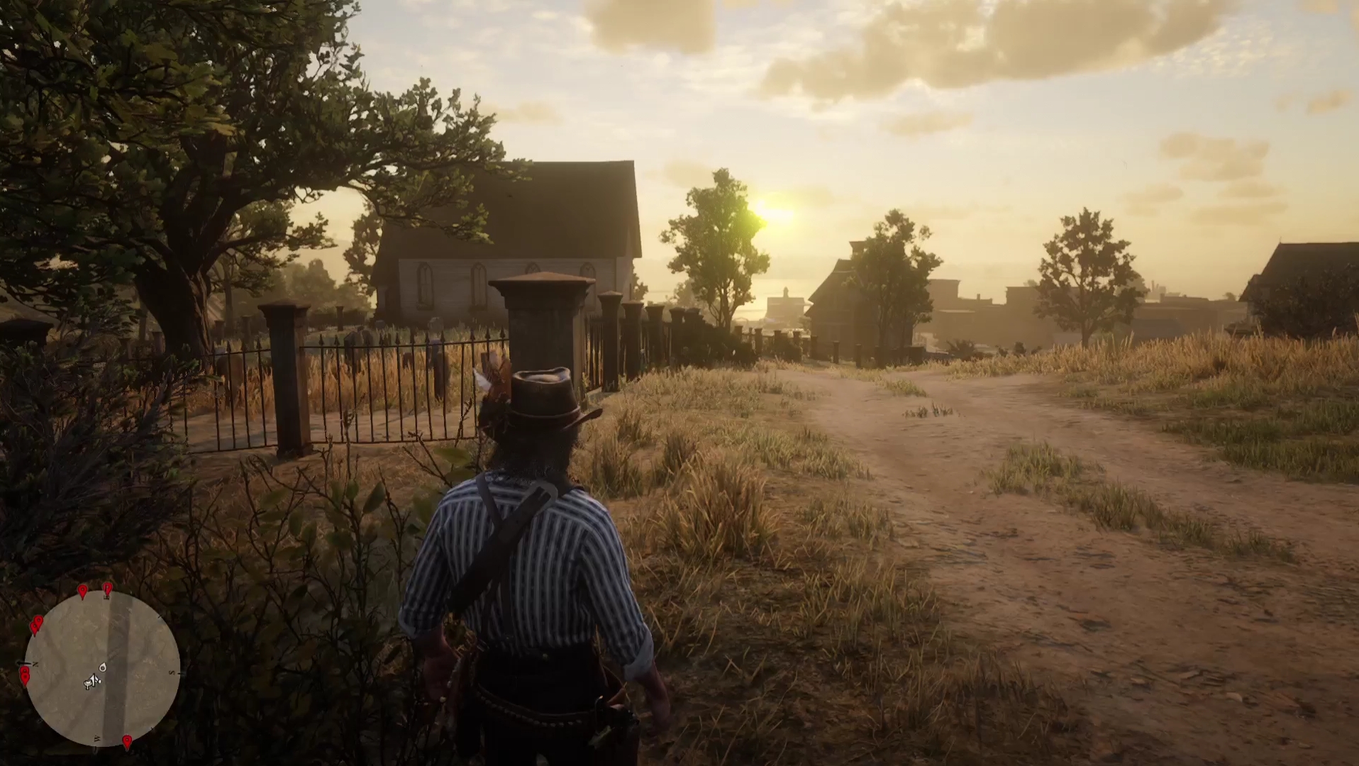 荒野大镖客2 约翰漫步在黑水镇的日出