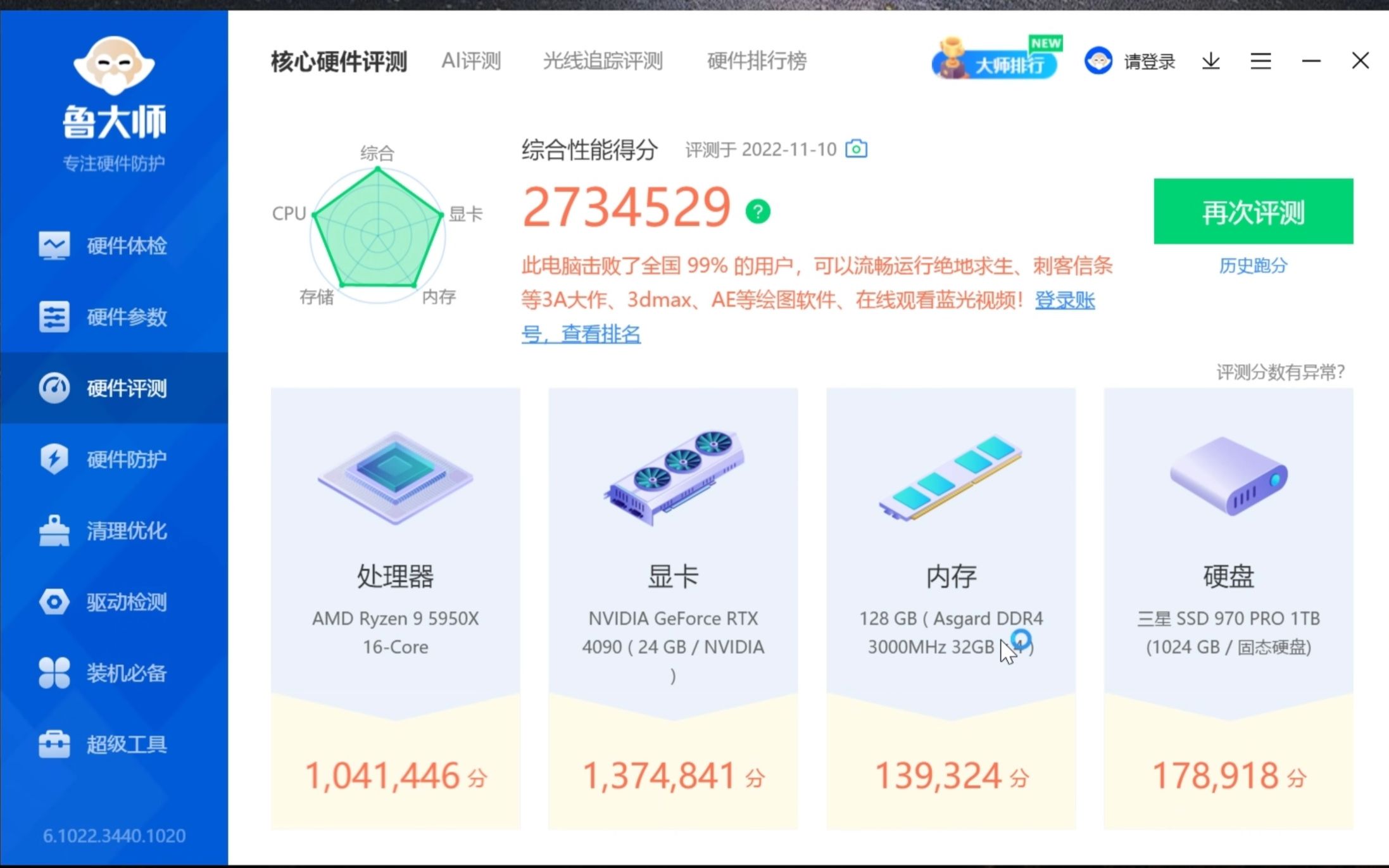 rtx4090 鲁大师跑分 新版273w 旧版134w