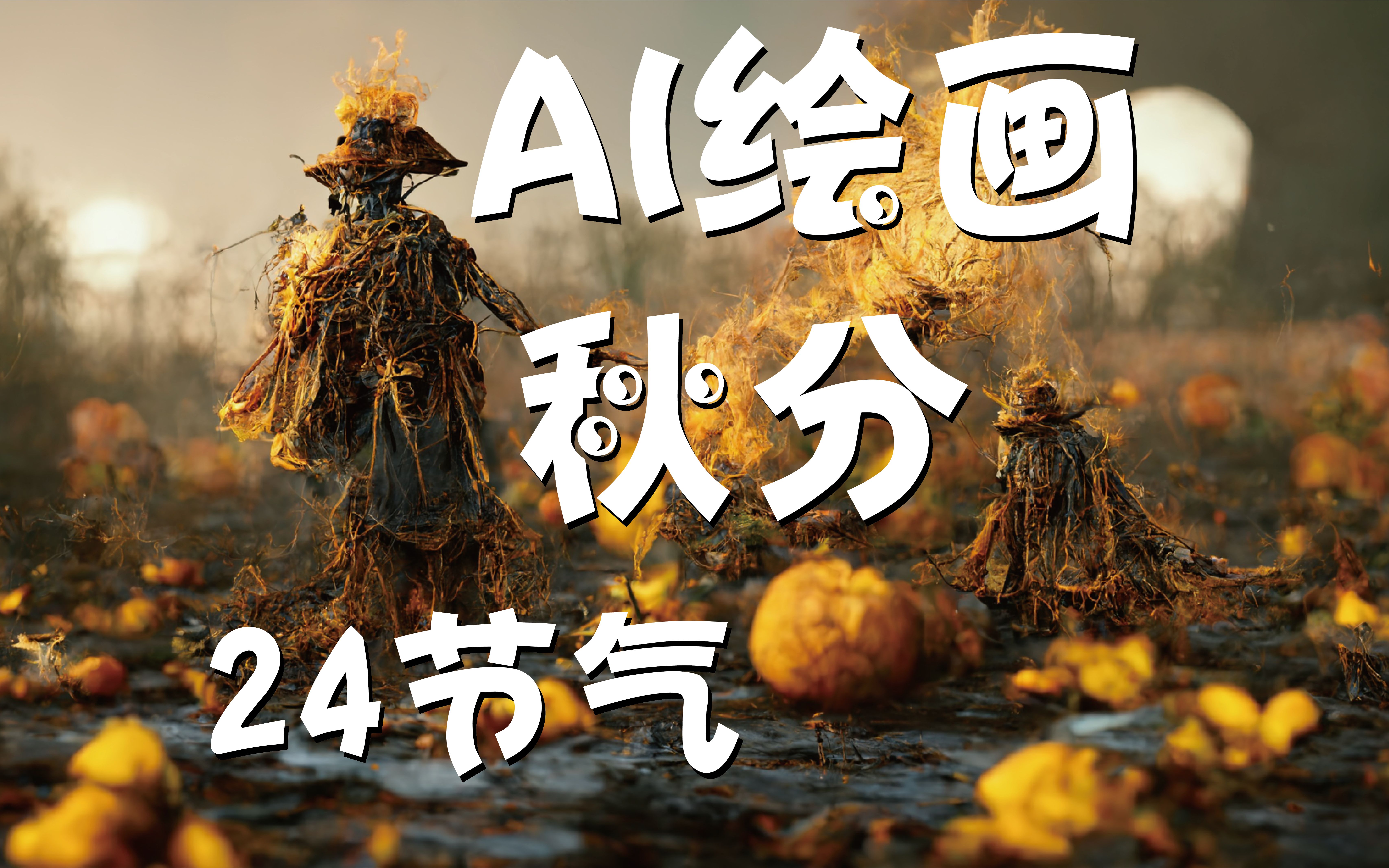 概念中国 ai绘画,秋分稻草人bbq,自己烧自己