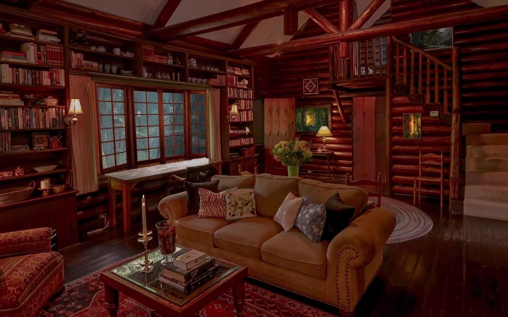 白噪音2小时丨复古风格的小木屋丨夜晚的滂沱大雨