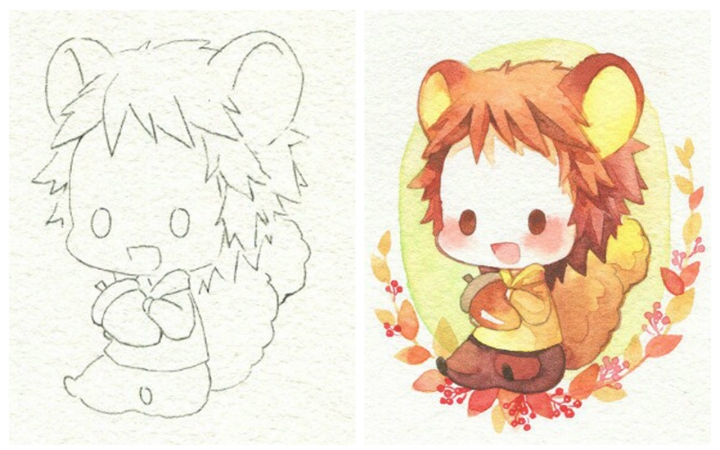 【水彩小纸】松鼠拟人[一本正经的水彩教程][萌萌哒]_绘画_生活_bili