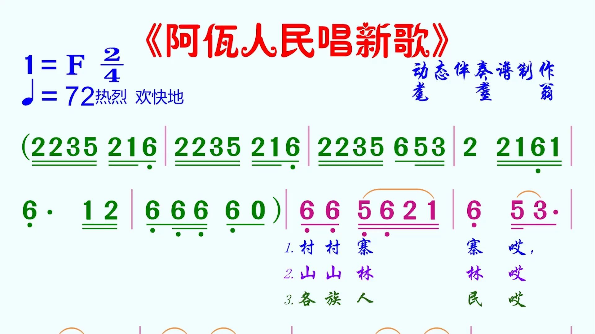 [图]阿佤人民唱新歌-动态简谱伴奏