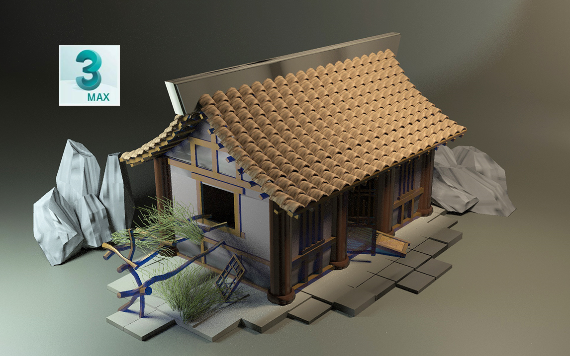 【3dmax场景建模】古风建筑模型制作,结构布线与瓦片搭建详细教学