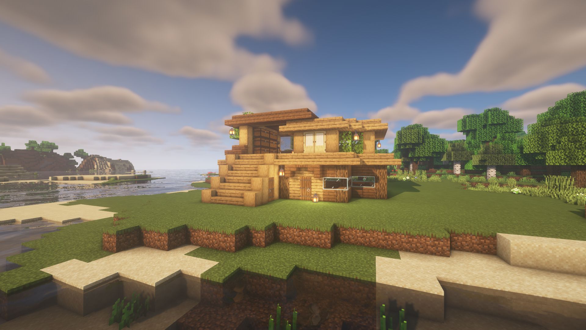 如何在mc中建造一栋朴素的木质海景别墅