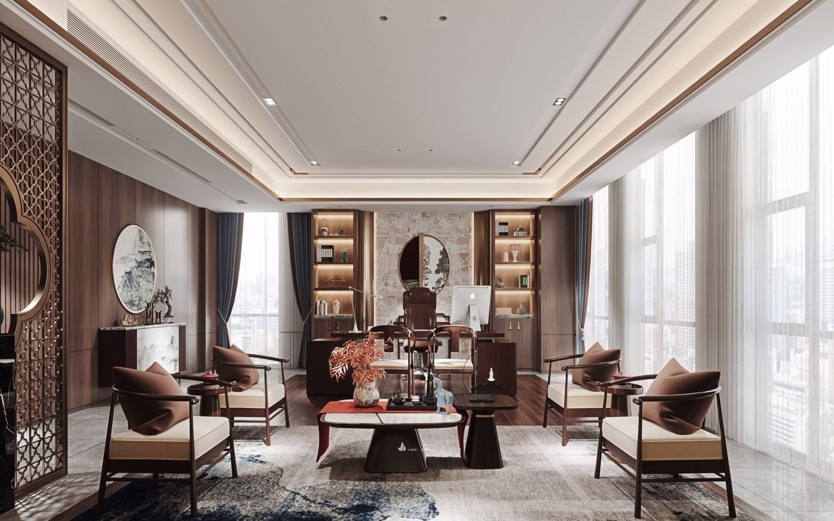 工装软装搭配 #其他办公室案例 工装·新中式 #知末网