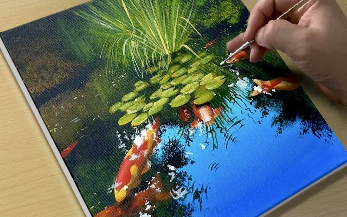 【丙烯画】【绘画教程】小池塘How to Draw a Koi Pond Acrylic Painting Tutorial哔哩哔哩bilibili